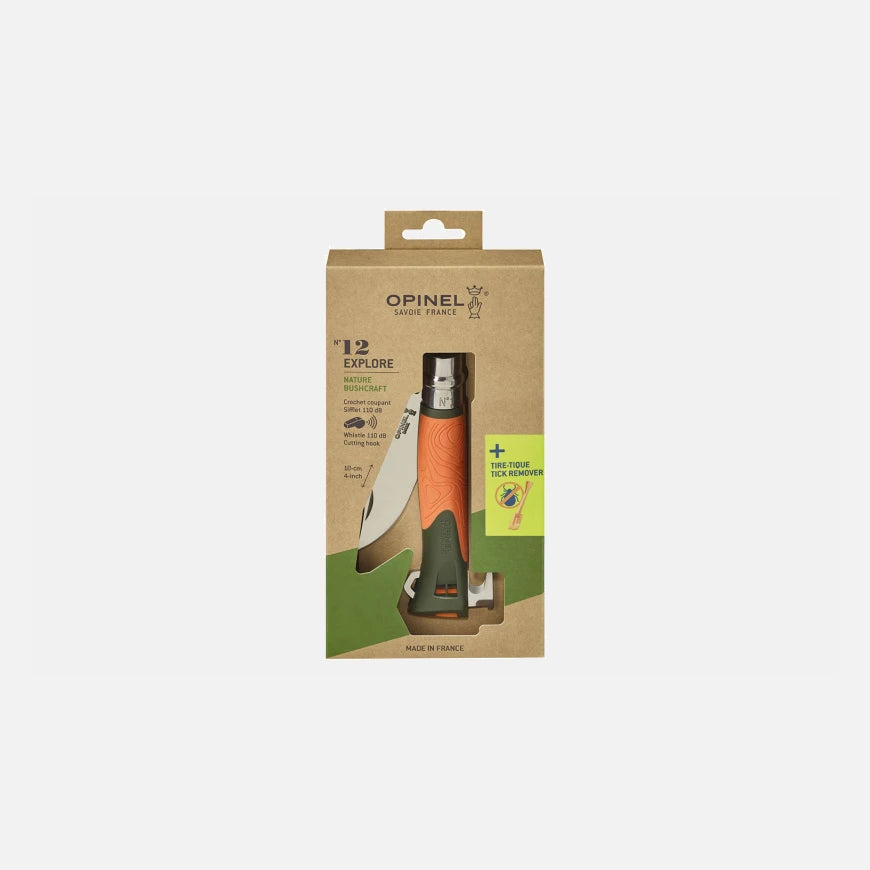 Opinel No.12 Outdoor Explore Folding Knife With Tick Remover Orange 002454