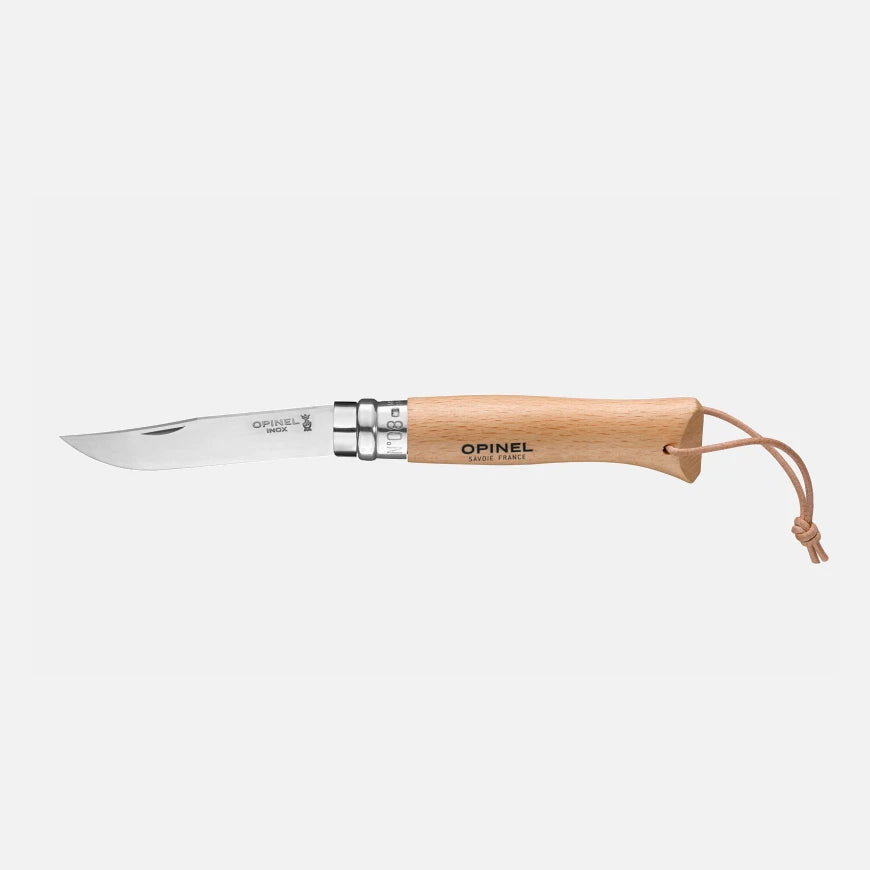 Opinel No.08 Bushwhacker Natural Stainless Steel Pocket Knife with Lanyard 001321