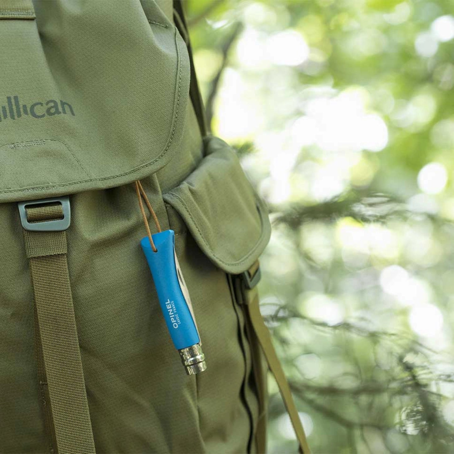 Opinel No.07 Bushwhacker Cyan Stainless Steel Pocket Knife with Lanyard 002206