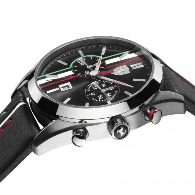 Ferrari Men's 0830237 D50 Stainless Steel Watch with Striped Leather Band