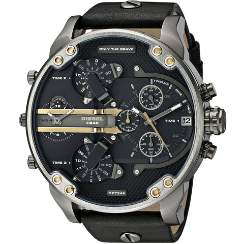 Diesel Men's Mr. Daddy 2.0 Chronograph 4 Time Zones Black Leather Watch DZ7348