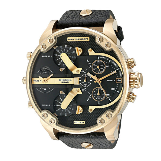 Diesel Men's Mr Daddy Dual Zone Chronograph Black Dial Black Leather Watch DZ7371